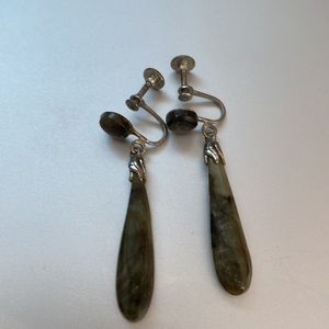 Polished variegated real stone vintage screwback earrings